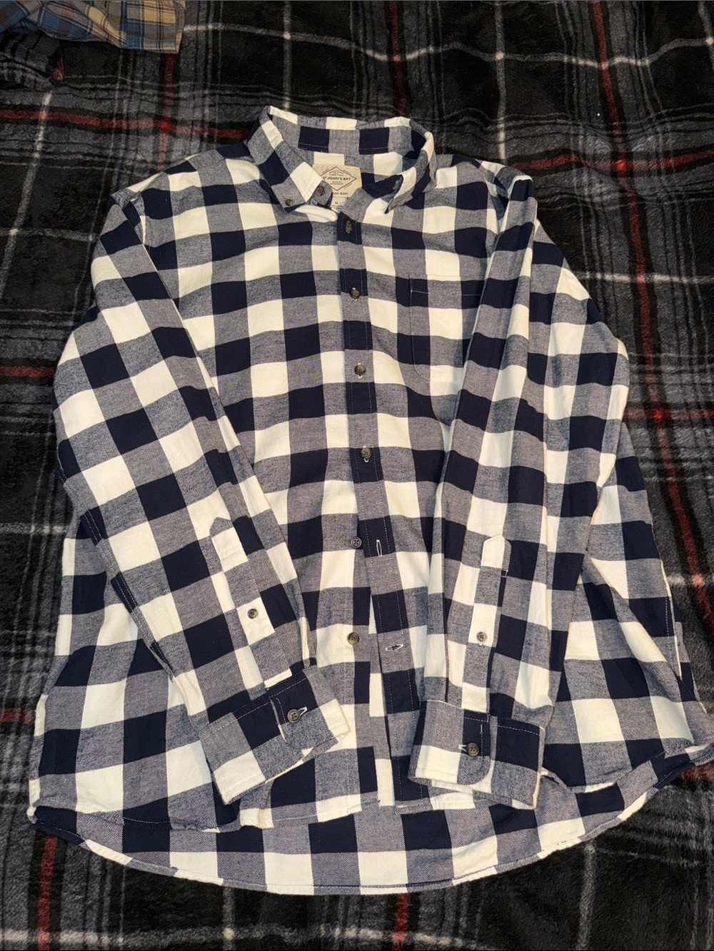 St. John's Bay Navy and White Buffalo Check Button-Down Shirt